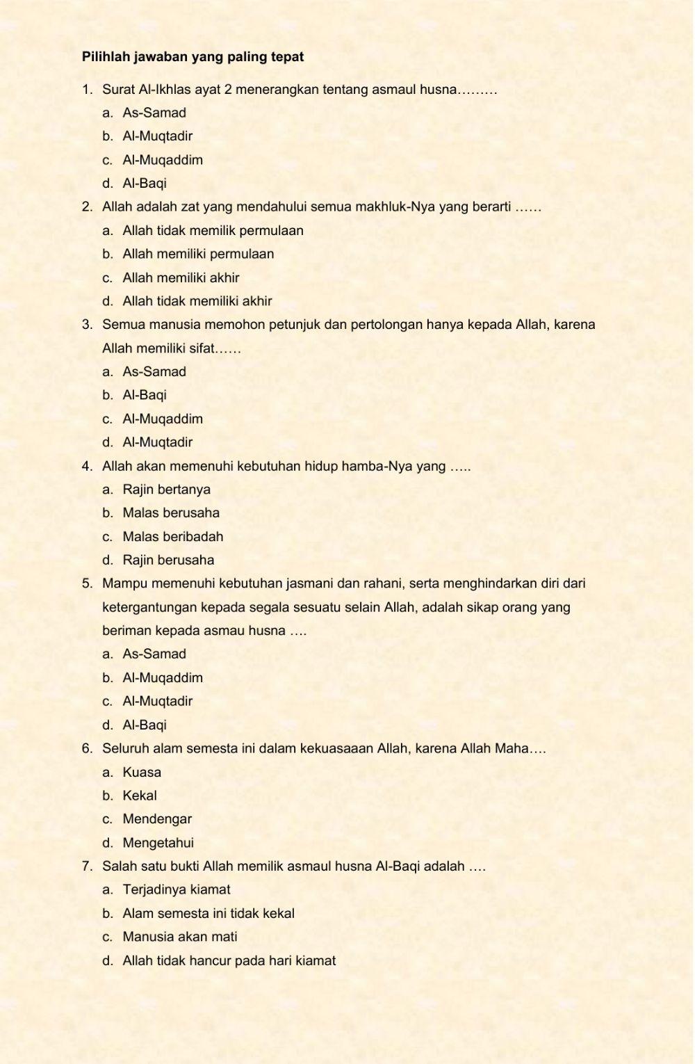 Kelas 6: Penilaian Harian Pelajaran 3