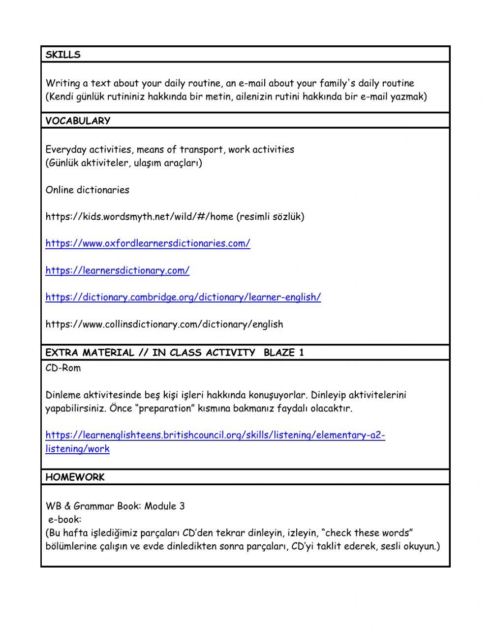Level 4 Week 7 Weekly Plan