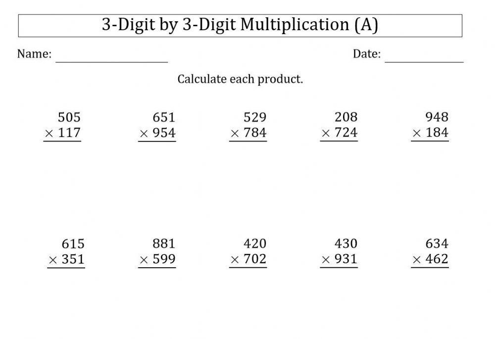 3 digit by 3 digit multiplication