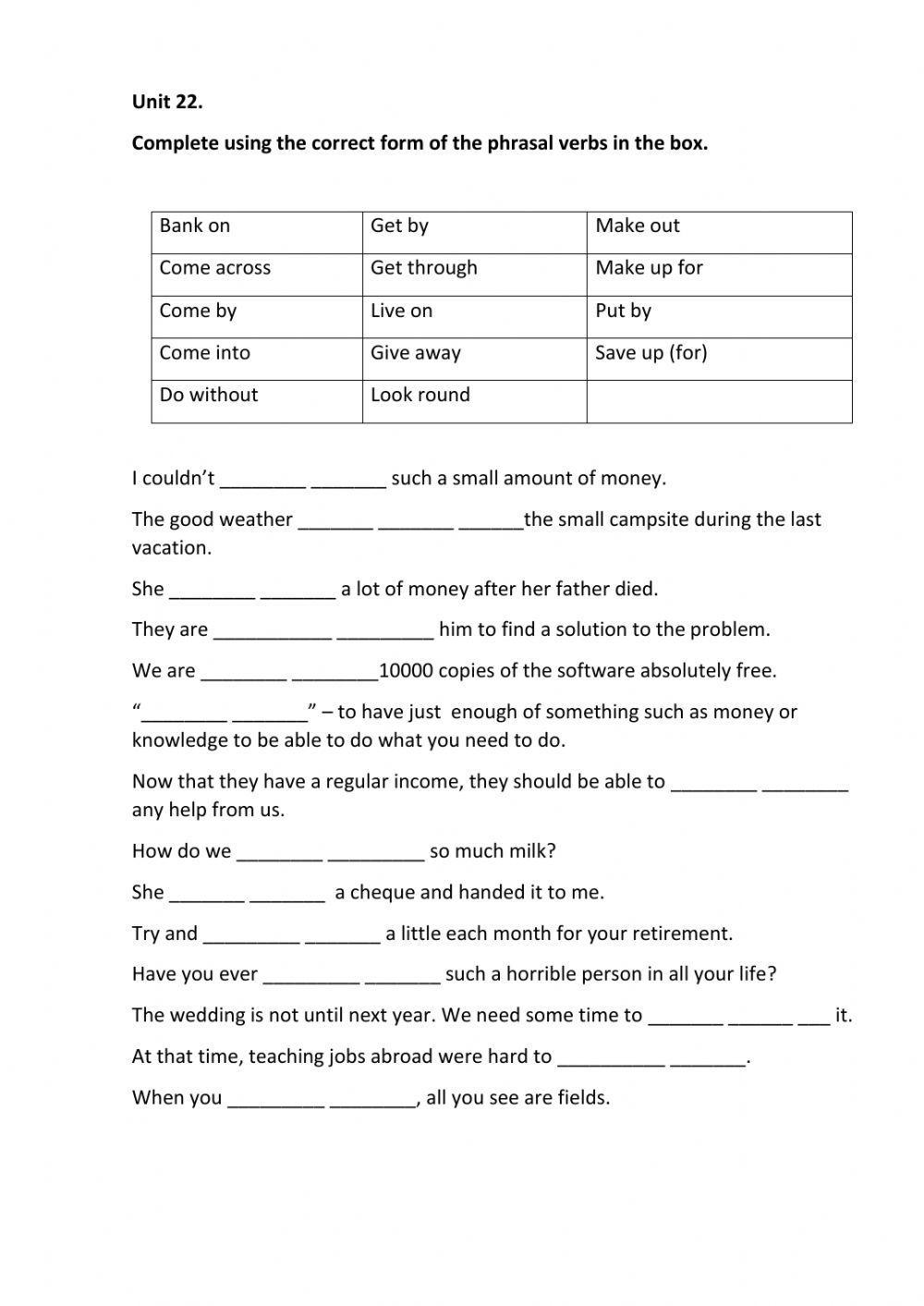 Money and shopping Phrasals