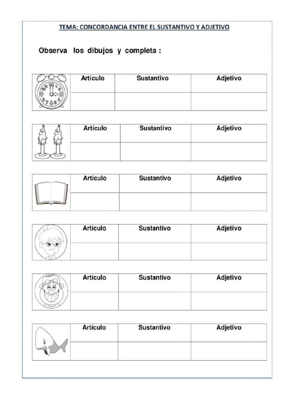 Concordancia entre sustantivos y adjetivos