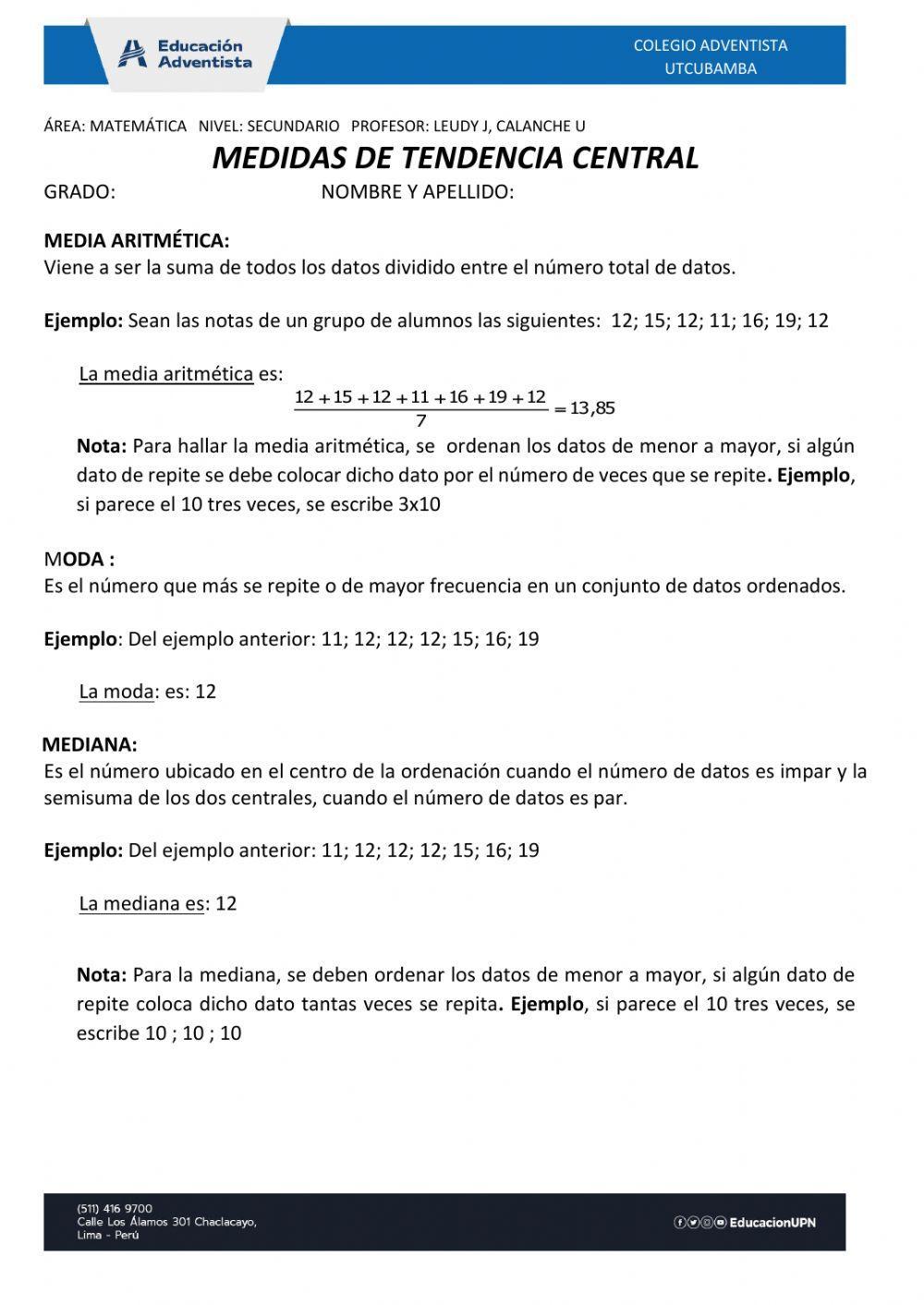 MEDIDAS DE TENDENCIA CENTRAL