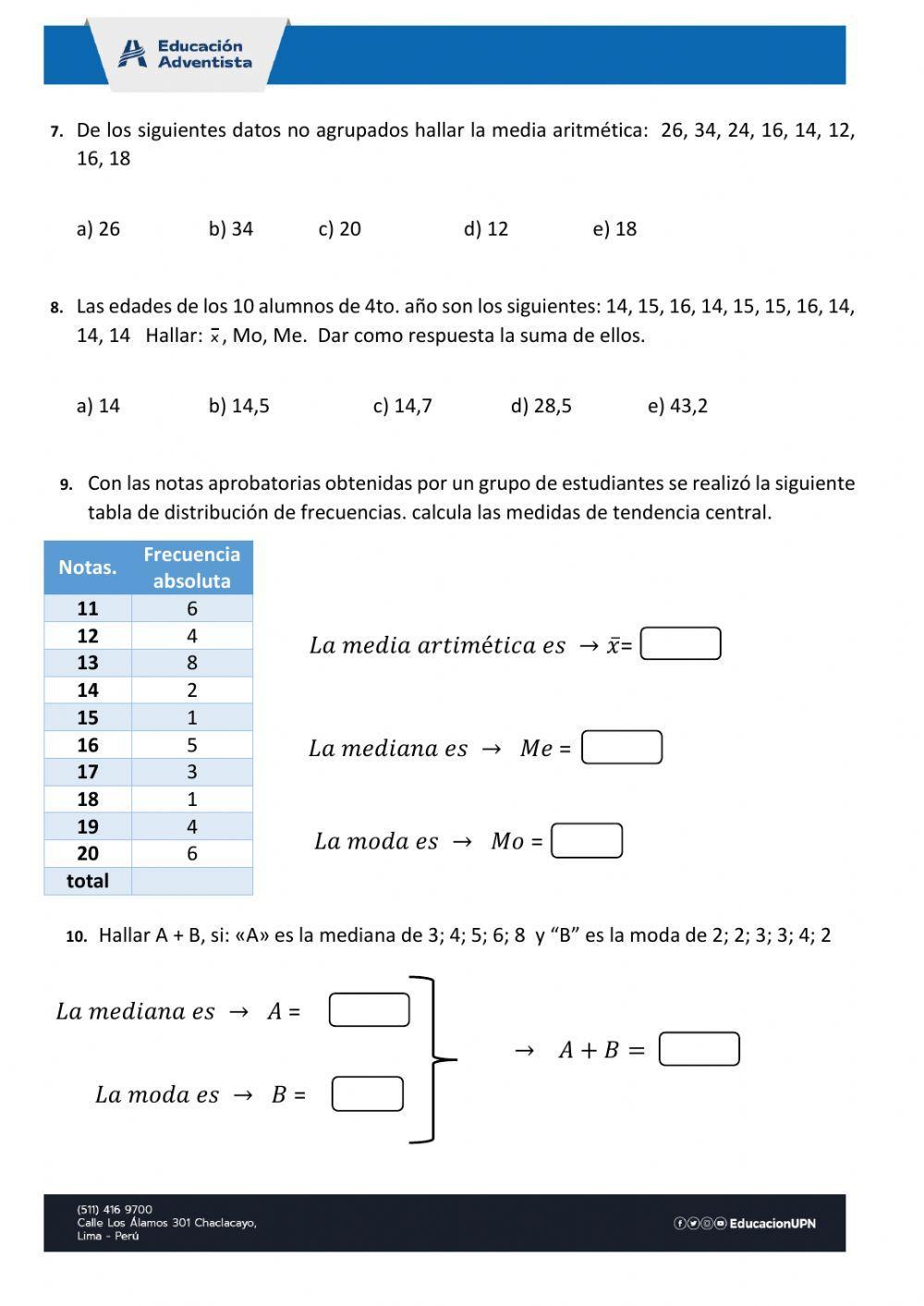 MEDIDAS DE TENDENCIA CENTRAL