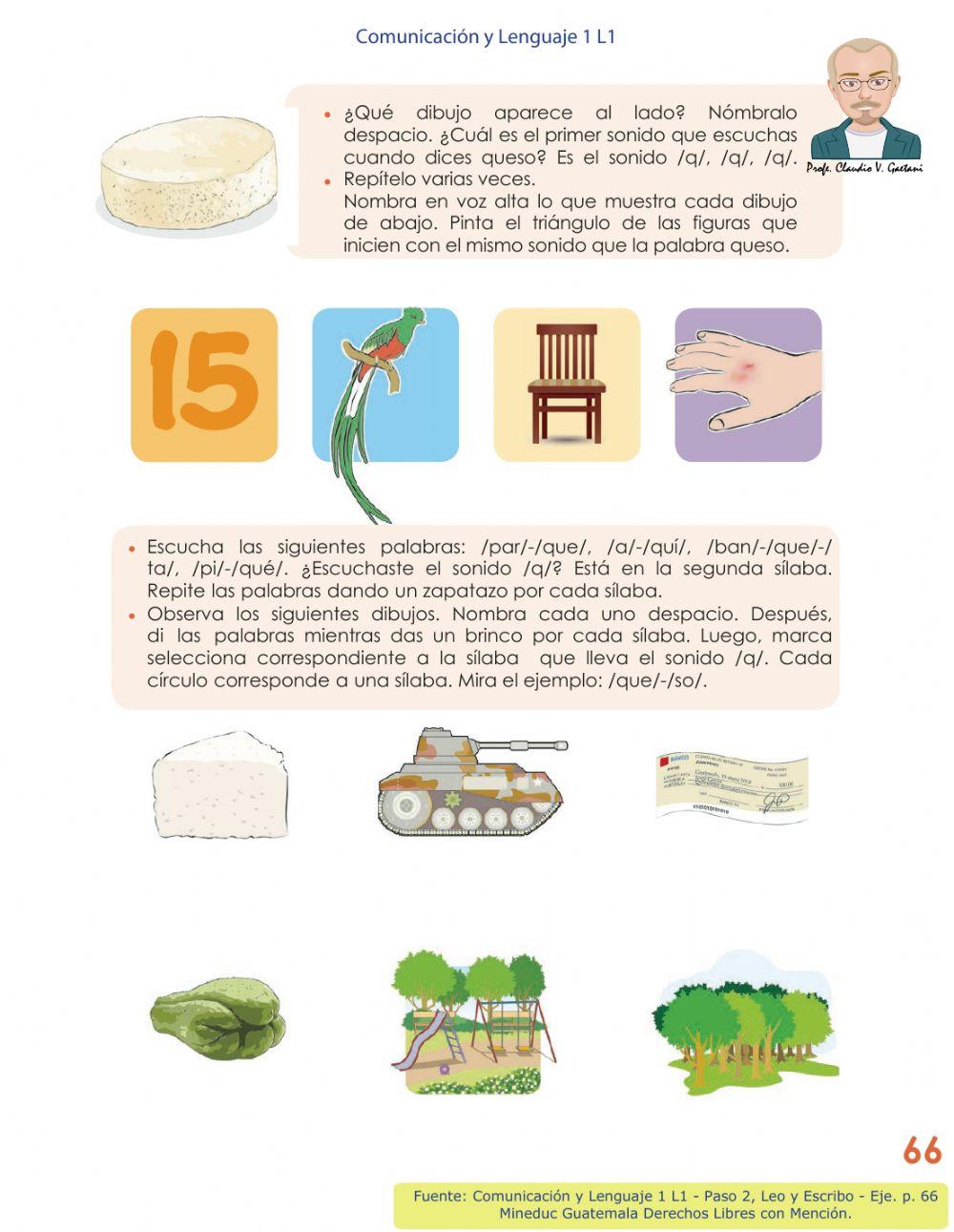 Comunicación y Lenguaje 1 L1 - Paso 2, p 66 - Aprendamos la letra Q Ejercicios