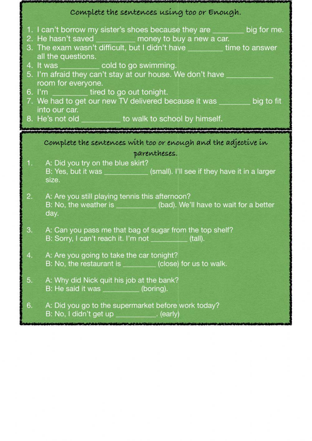 Comparative and Superlative Forms- Too and Enough