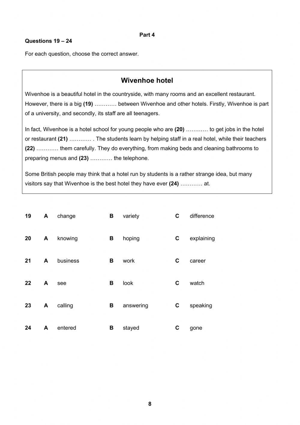 NSE KEY MOCK TEST 1 READING - WRITING