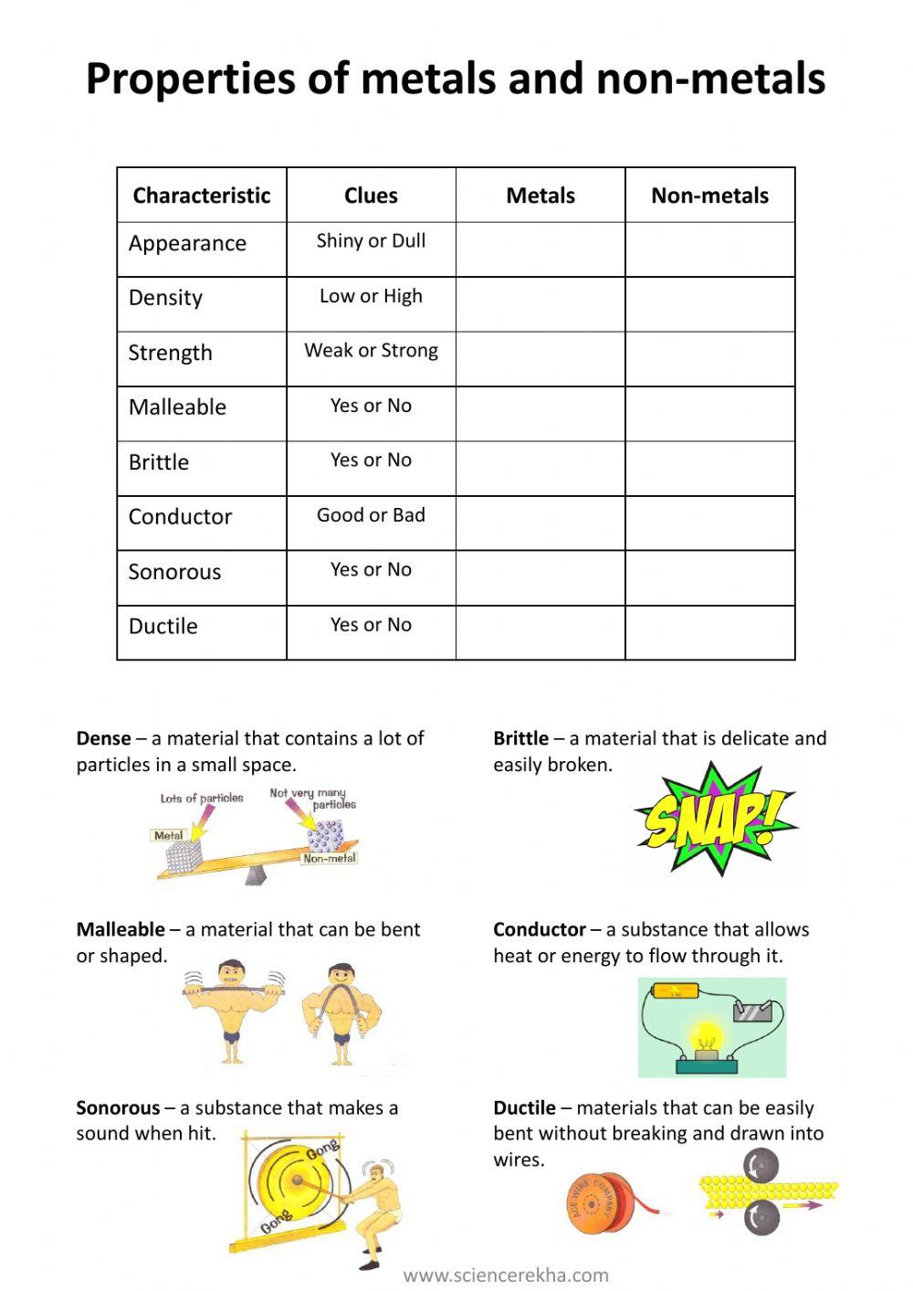 Metals and non metals online exercise for live worksheets