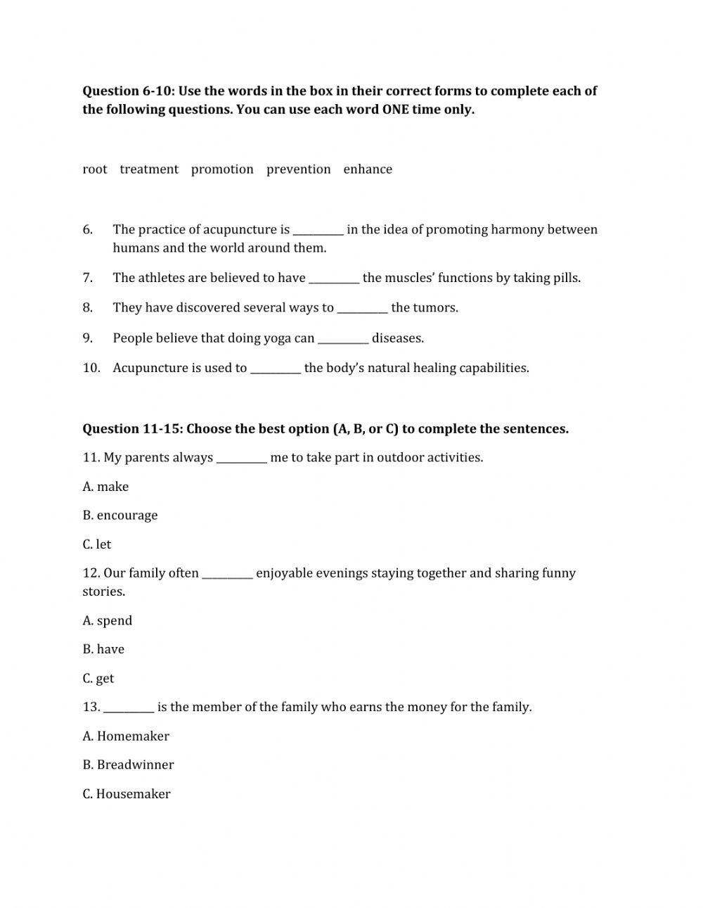 Lớp 10 - Kiểm tra 15 phút - Kỹ năng Nói + Từ vựng số 1