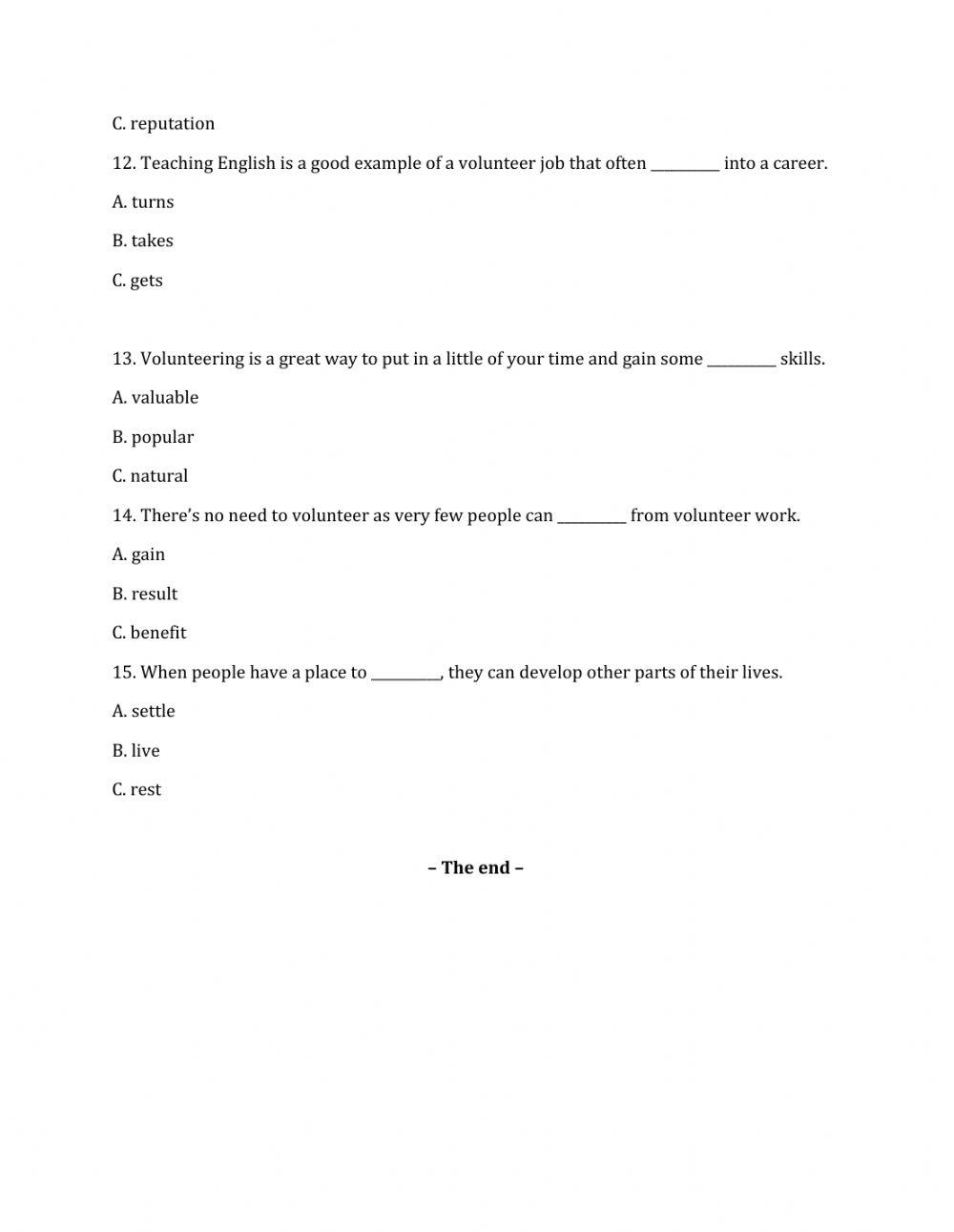 Lớp 10 - Kiểm tra 15 phút - Kỹ năng Nói + Từ vựng số 2