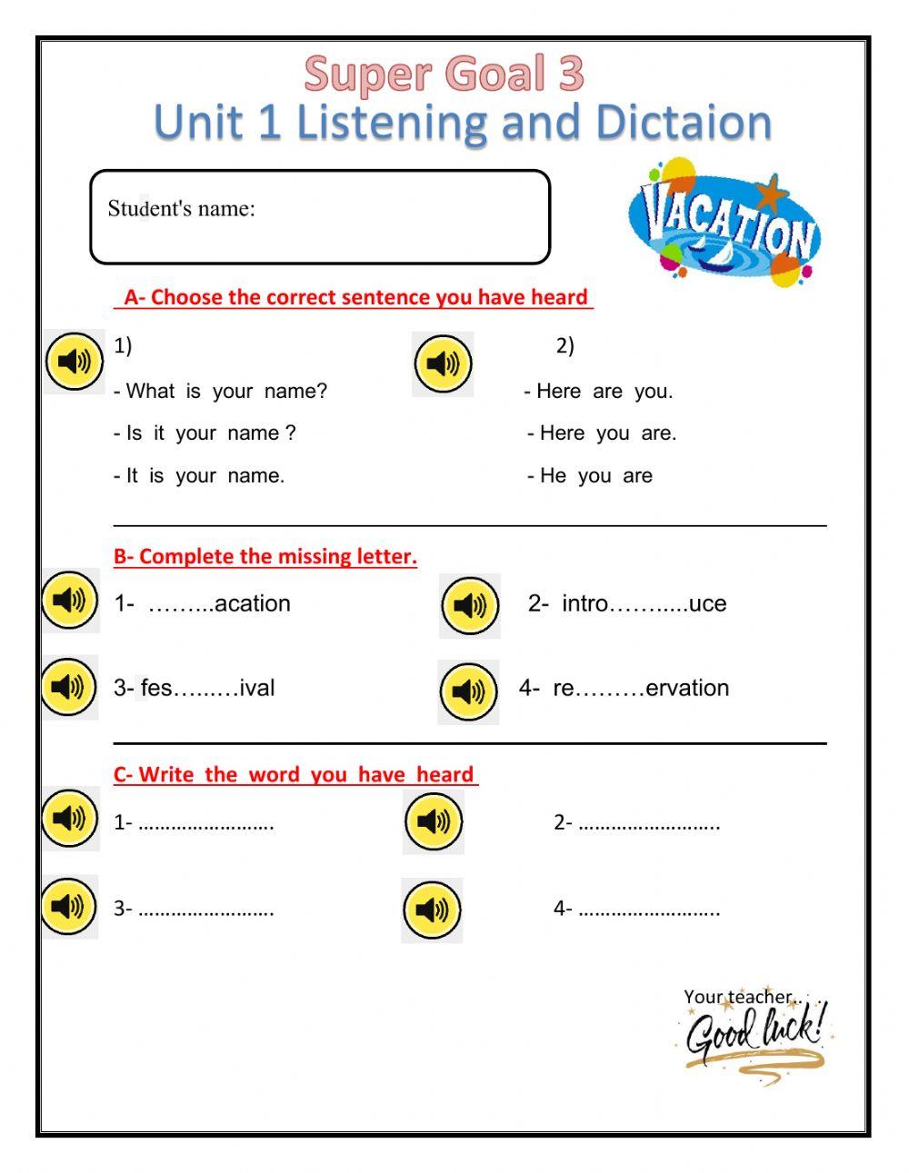 Unit1 quiz listening and dictation