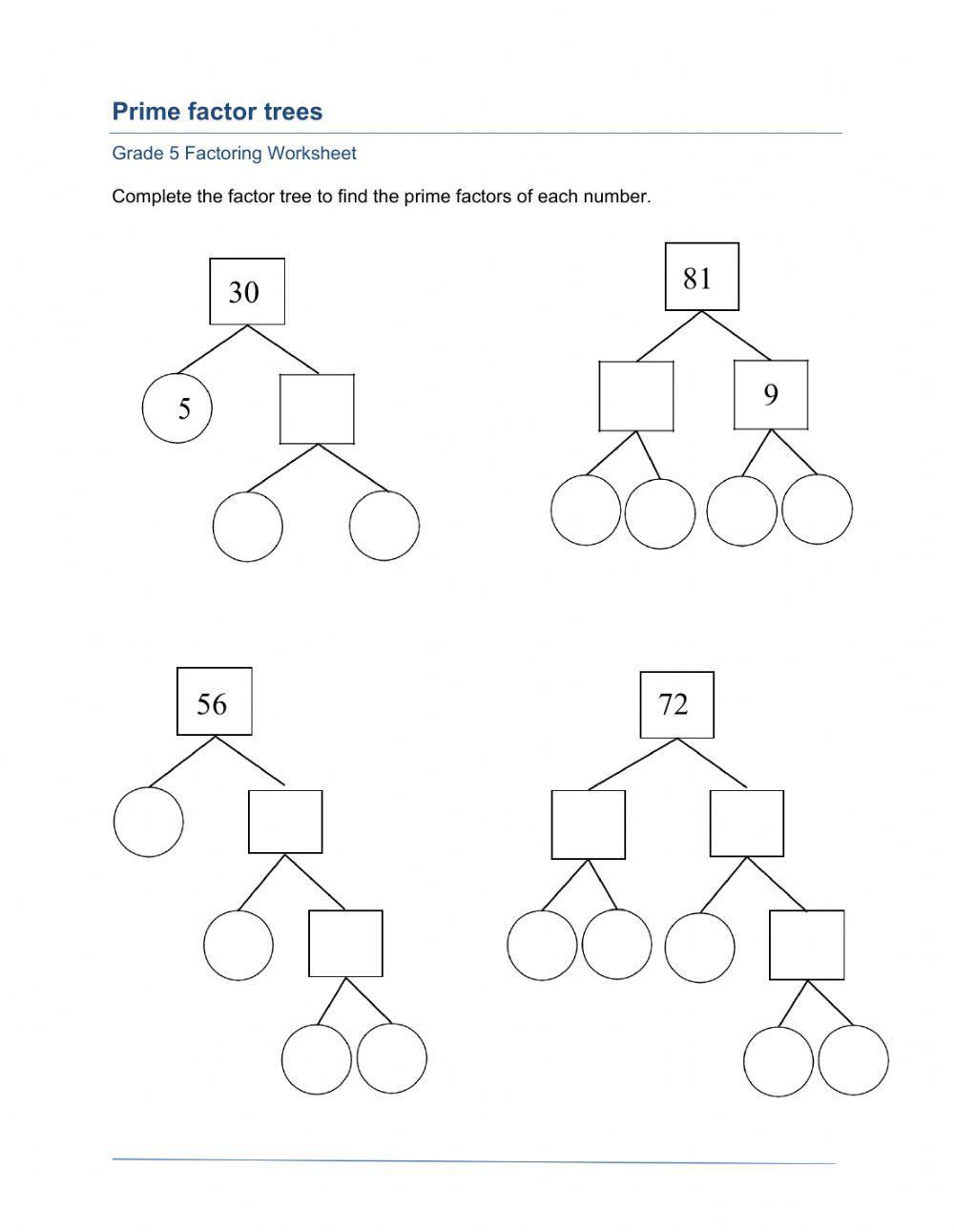 Prime factorization worksheet live worksheets