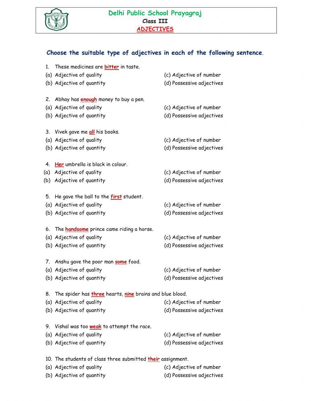 Types of adjectives