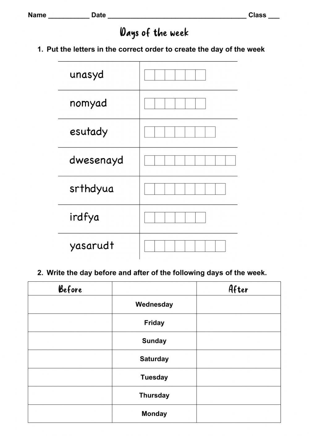 Days of the week online exercise for 4º | Live Worksheets
