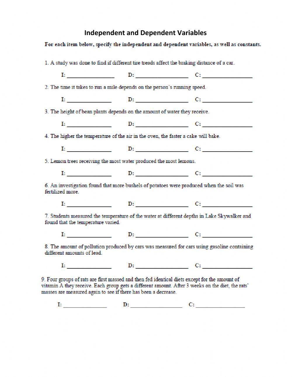 Independent and Dependent variables