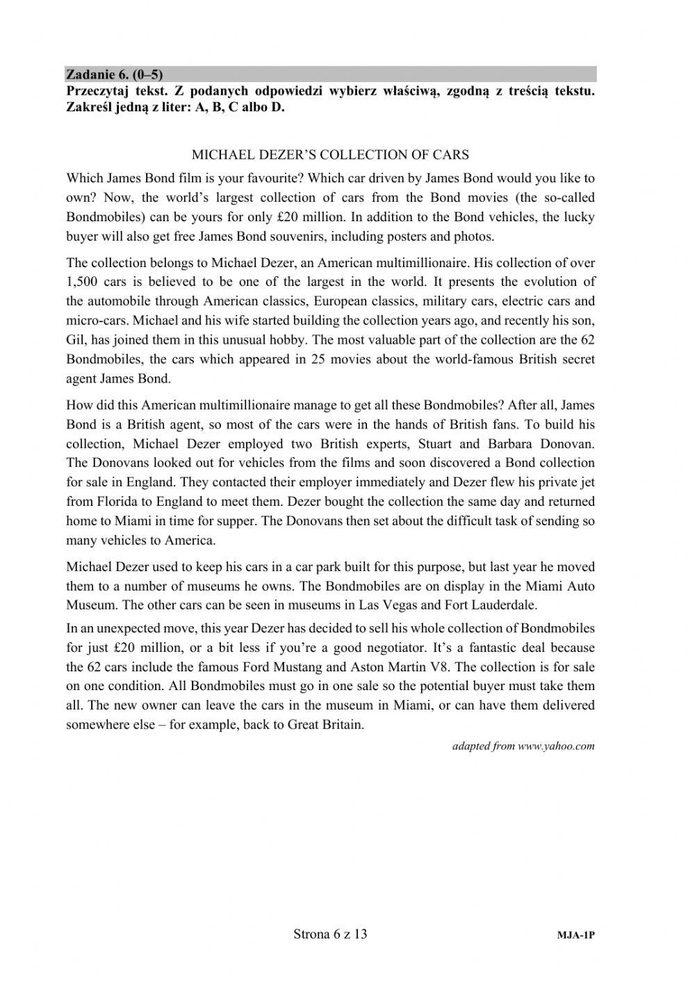 Matura pisemna 2018 Czytanie