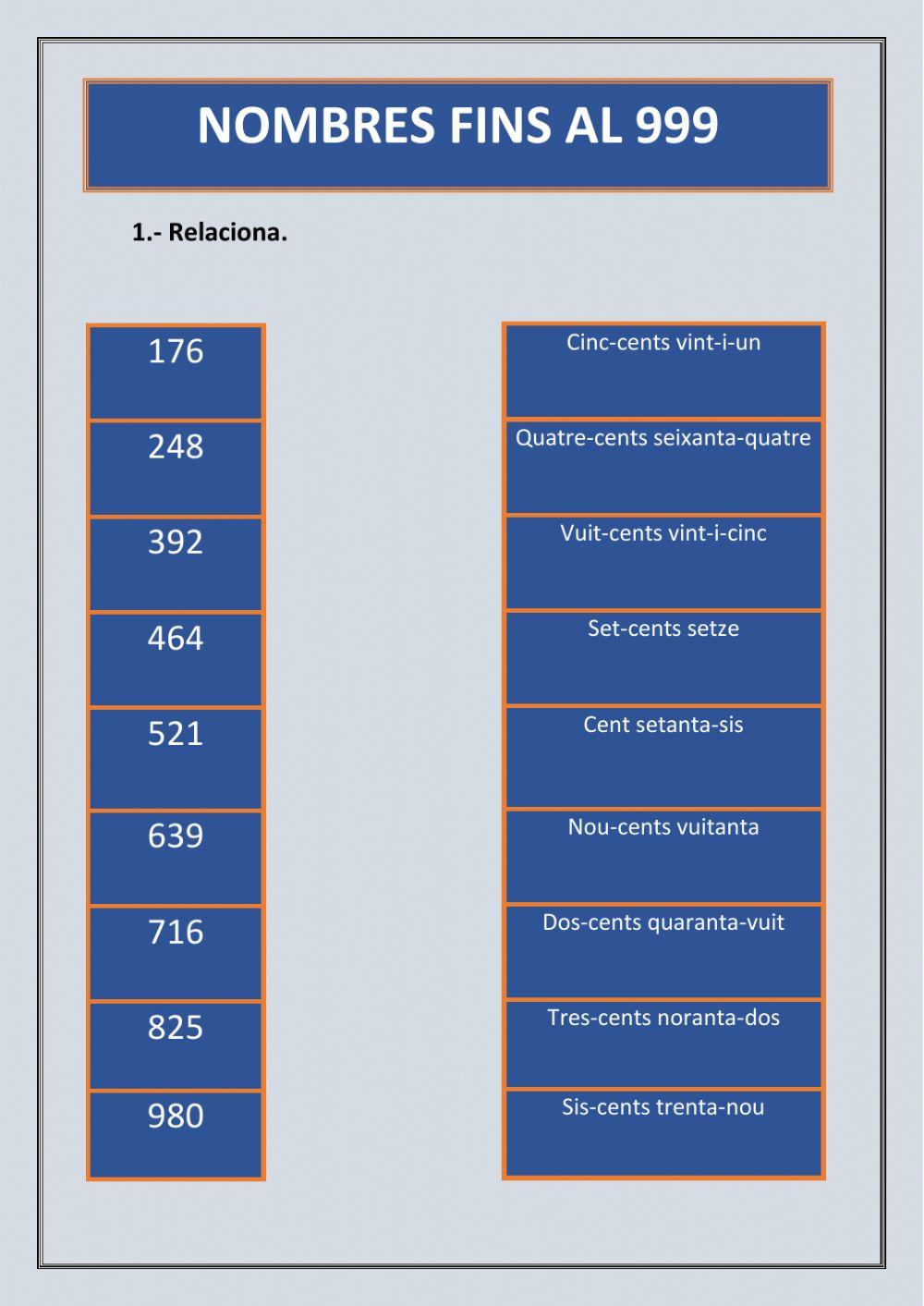 Relaciona els nombres amb la lletra