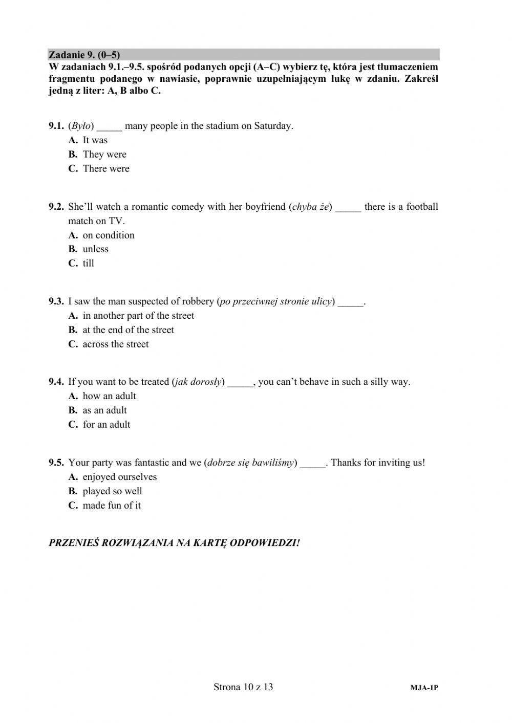 Matura pisemna 2018 Środki językowe