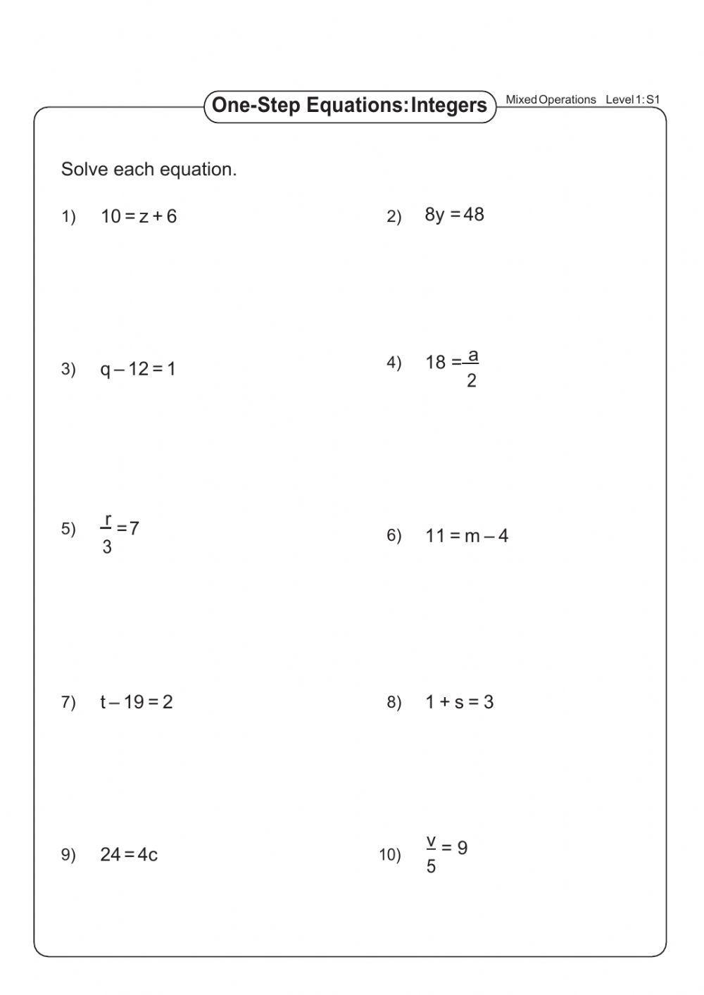 Solving one step equation