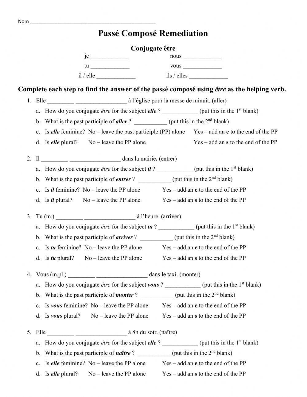Passé composé avec être Remediation