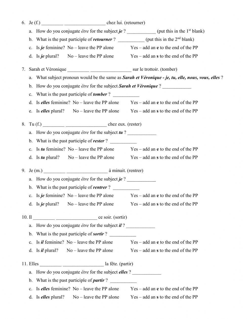 Passé composé avec être Remediation