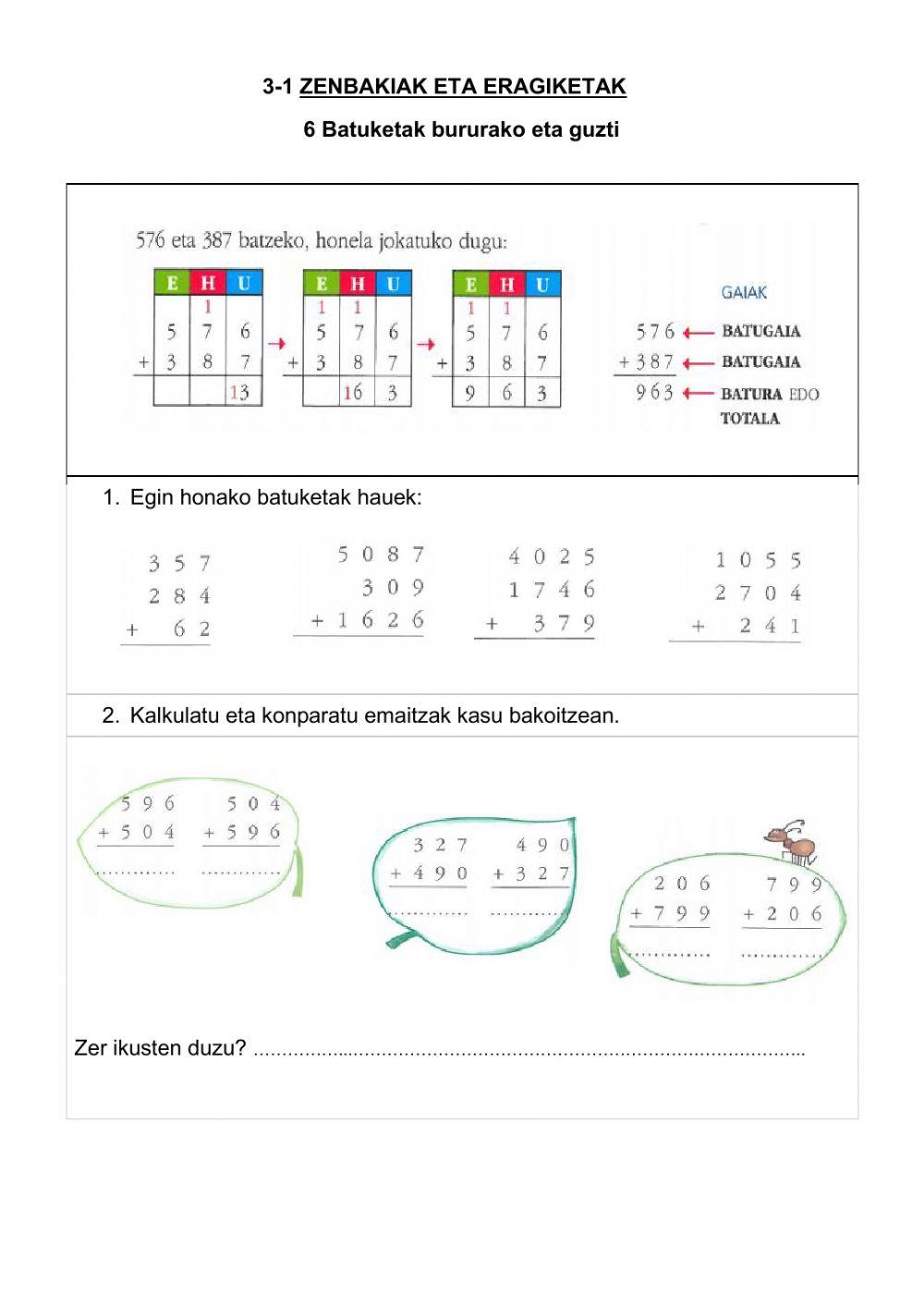 Batuketak bururako eta guzti