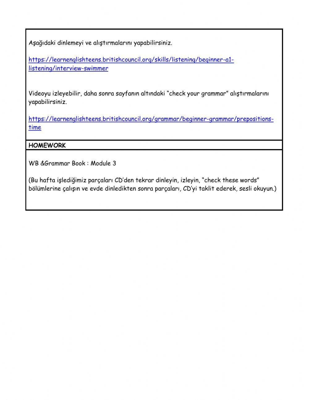 Level 4 Week 8 weekly plan