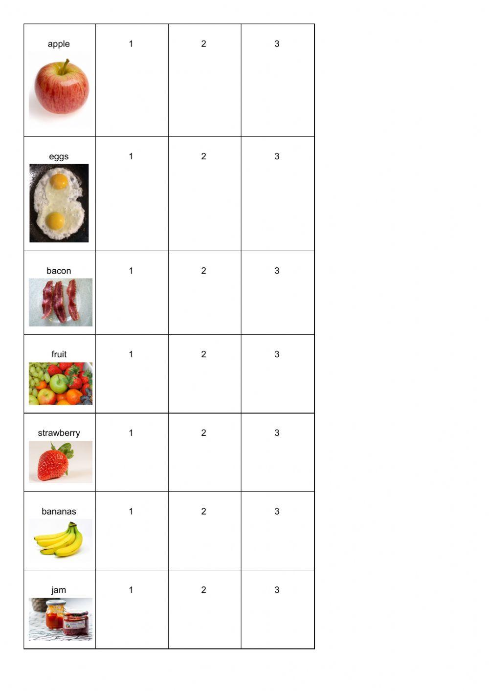 Syllables Food Vocabulary
