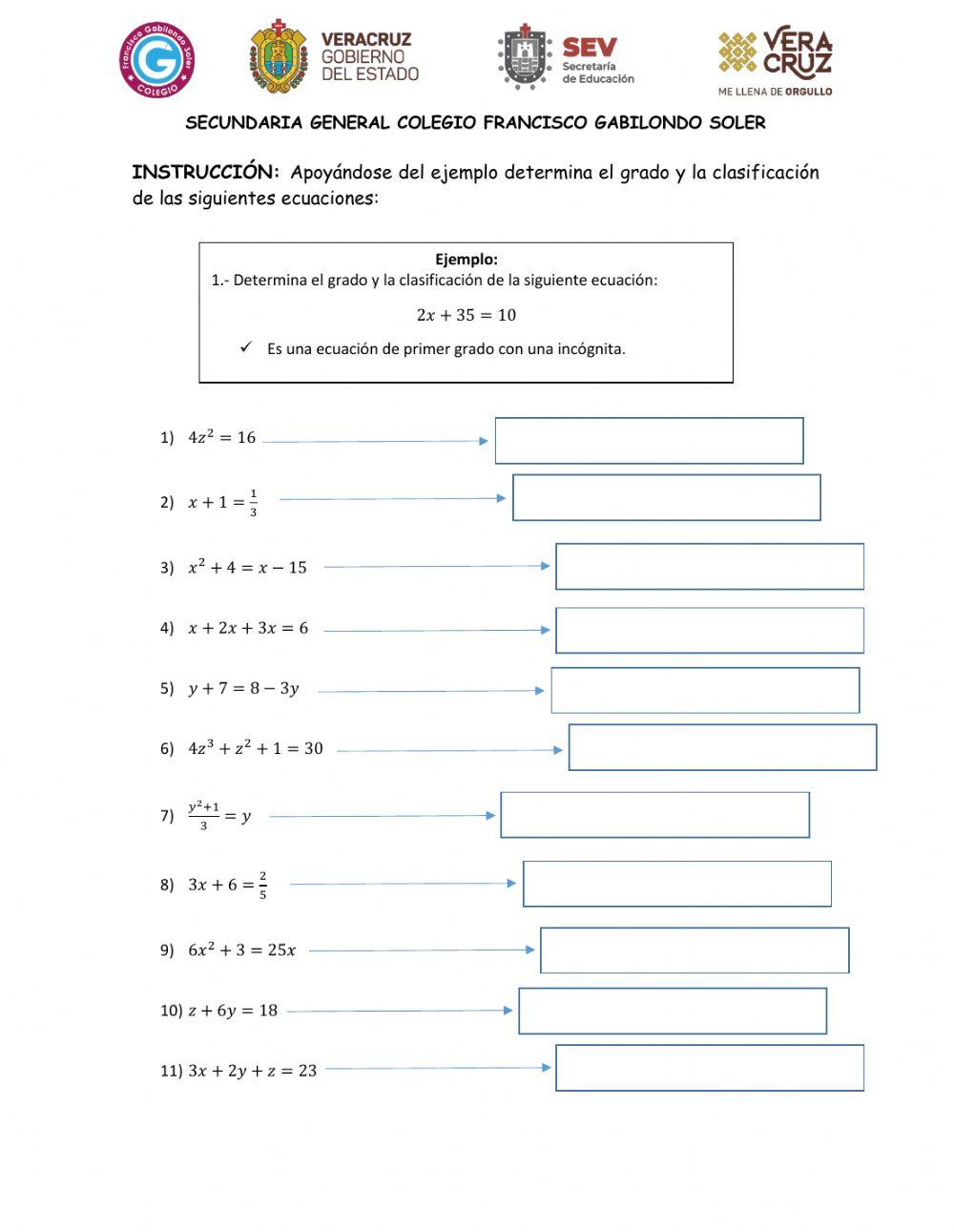 Grado y clasificación de ecuaciones