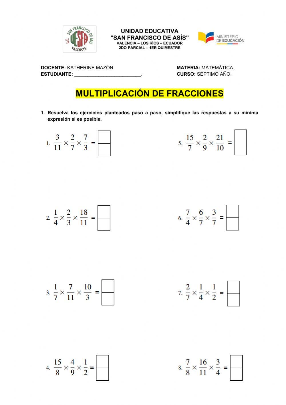 Multiplicación de fracciones