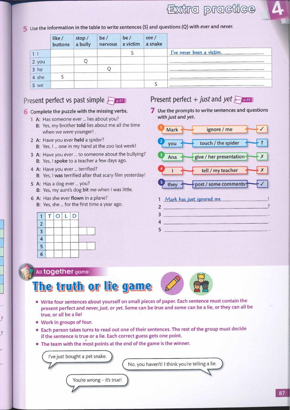 Present perfect past simple bullying