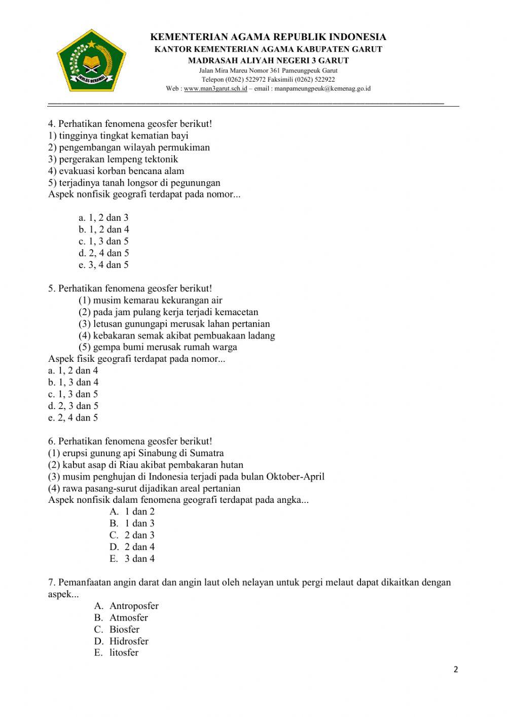 Kelas x ulangan harian geografi bab 1