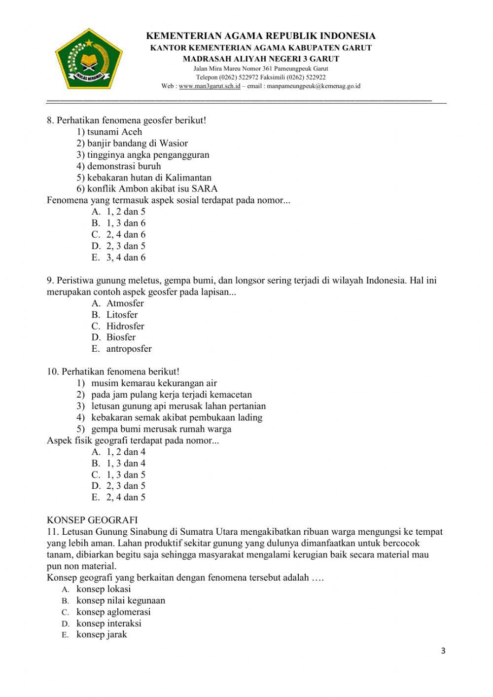 Kelas x ulangan harian geografi bab 1