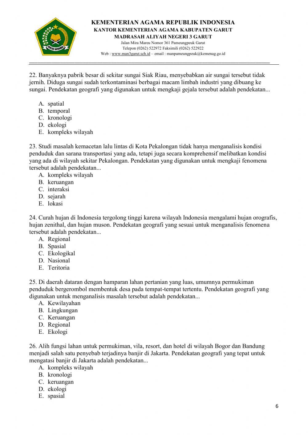 Kelas x ulangan harian geografi bab 1