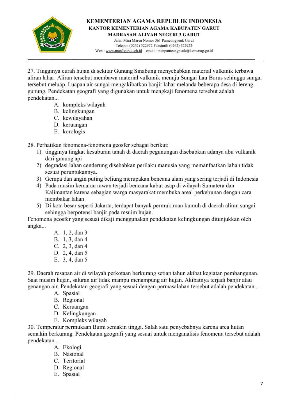 Kelas x ulangan harian geografi bab 1