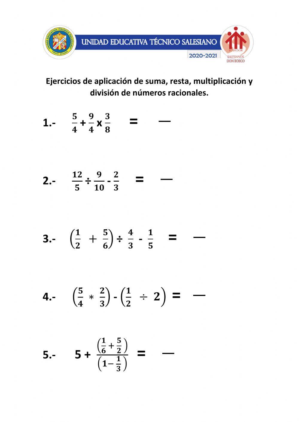 Fracciones: suma, resta, multiplicación y división