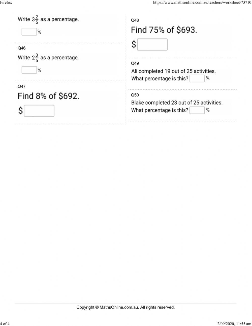 yonjas | Year 7 Percentage 5980769 | LiveWorksheets