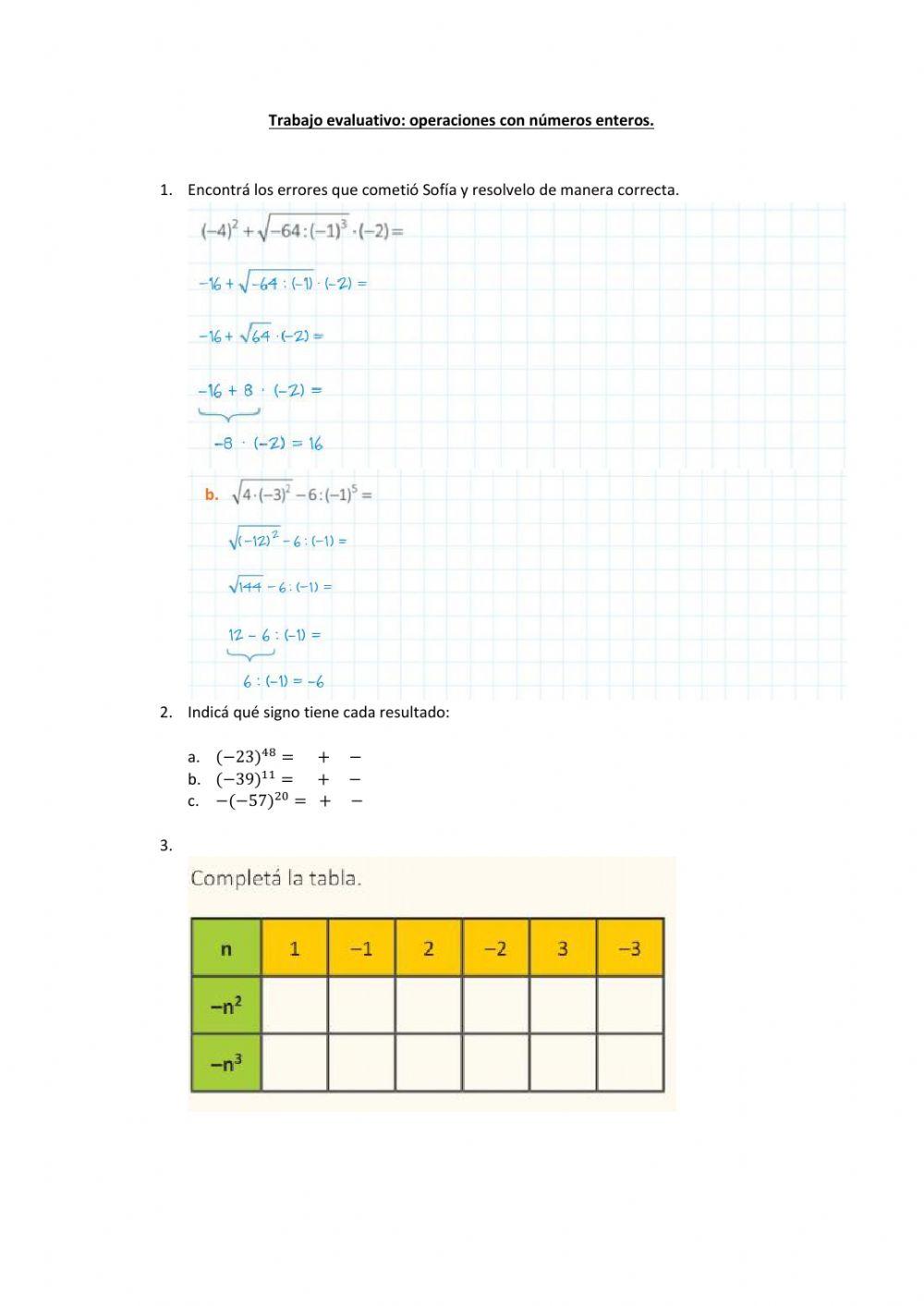 Operaciones con números enteros