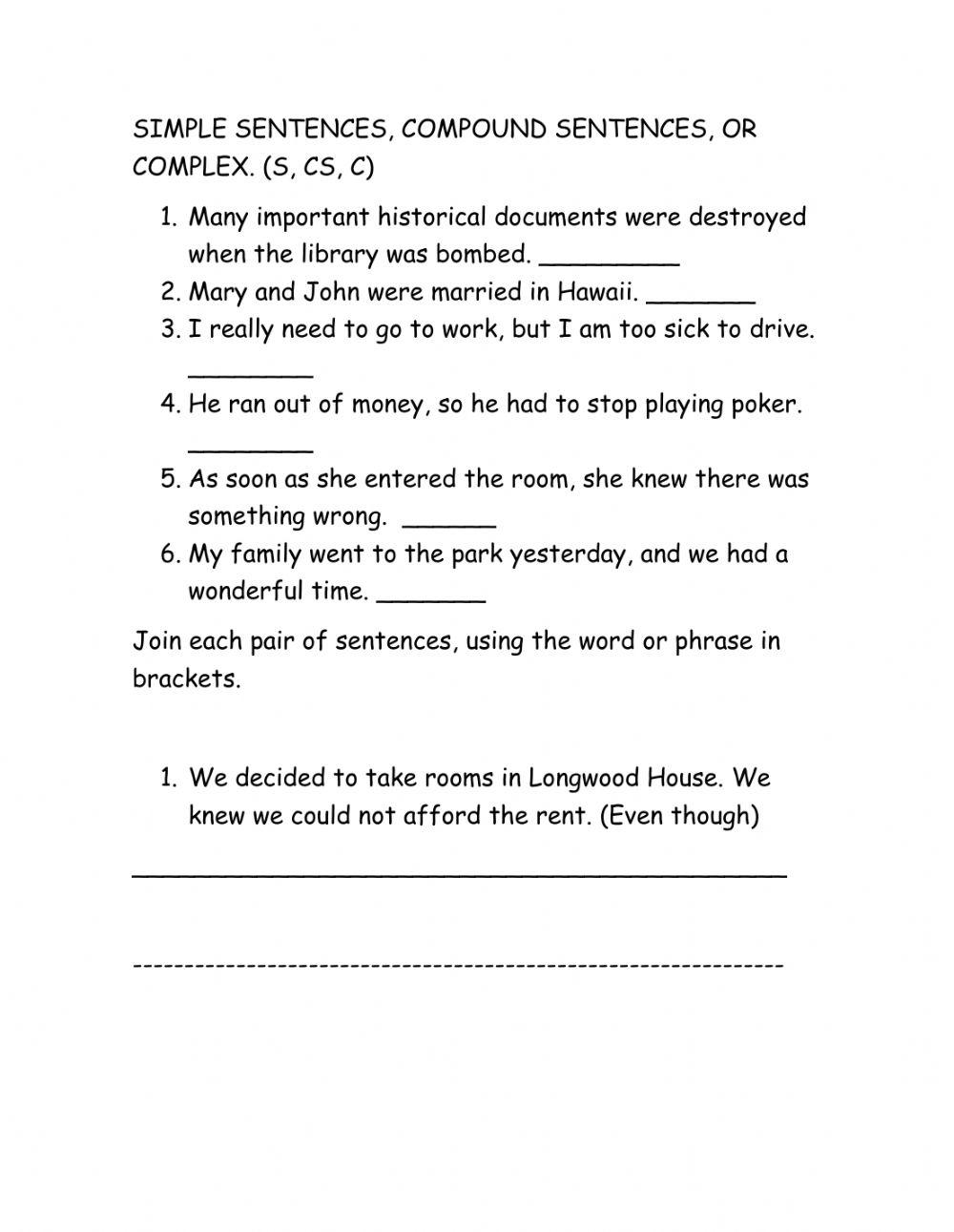 Compound, complex and simple sentences