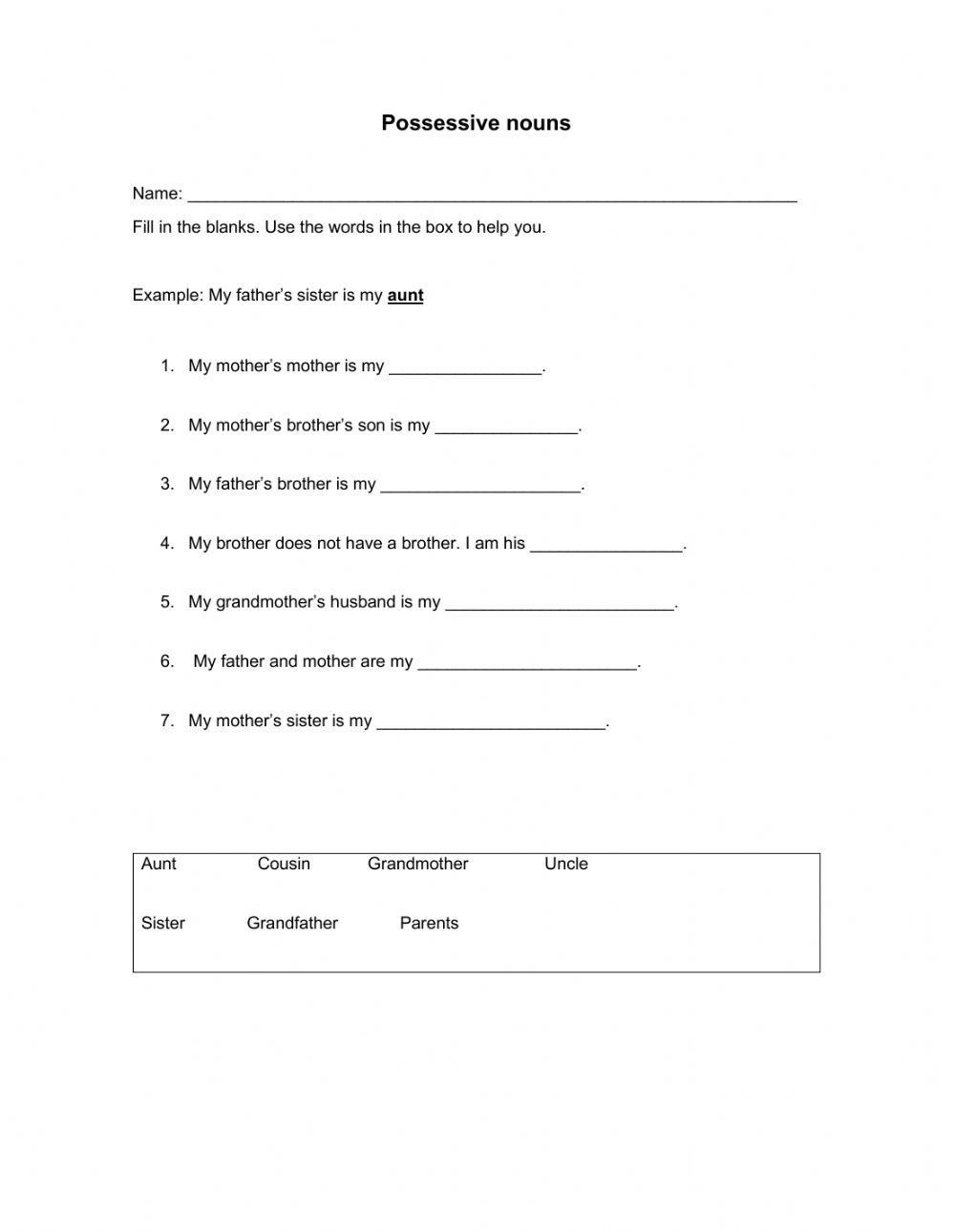 Possessive nouns online worksheet for básico | Live Worksheets