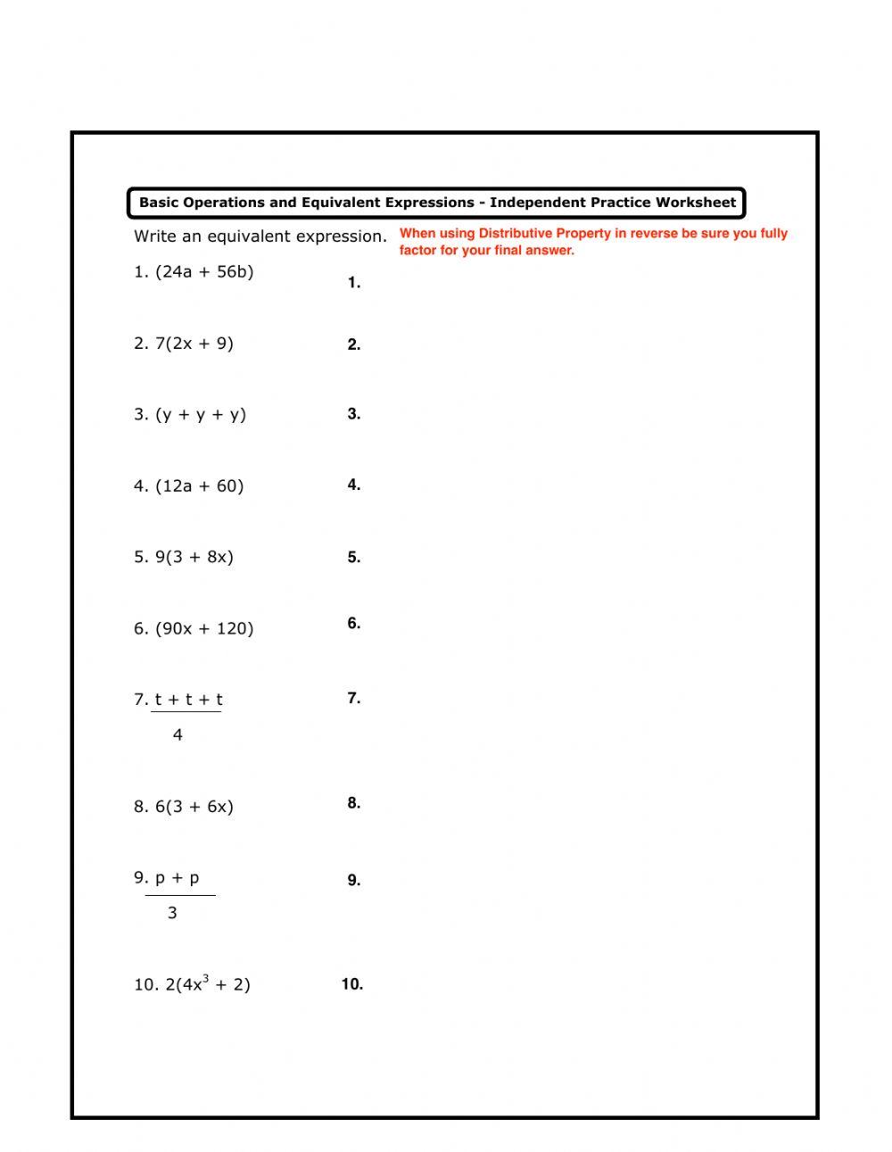 Equivalent Expressions