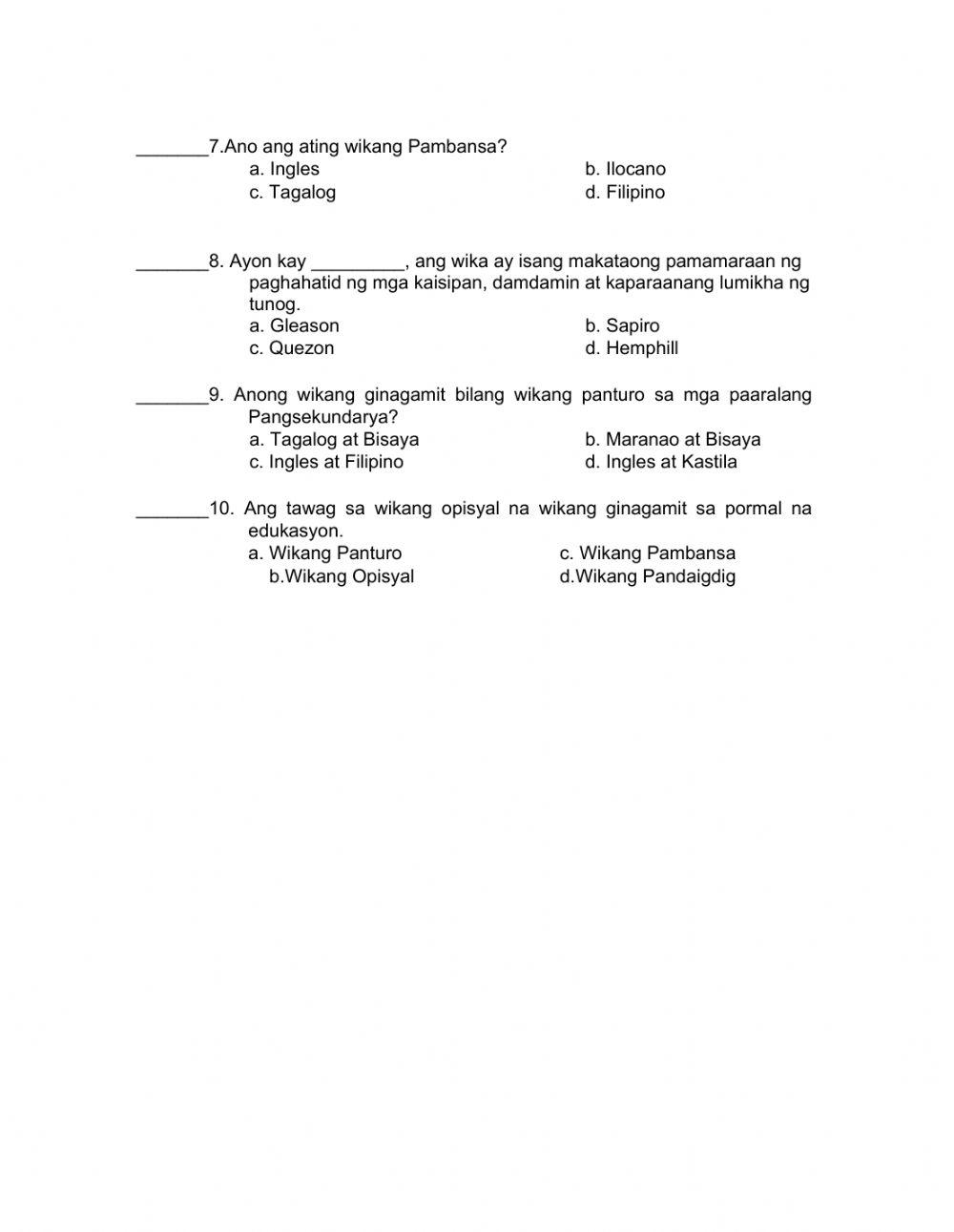 Panimulang Pagtataya Komunikasyon