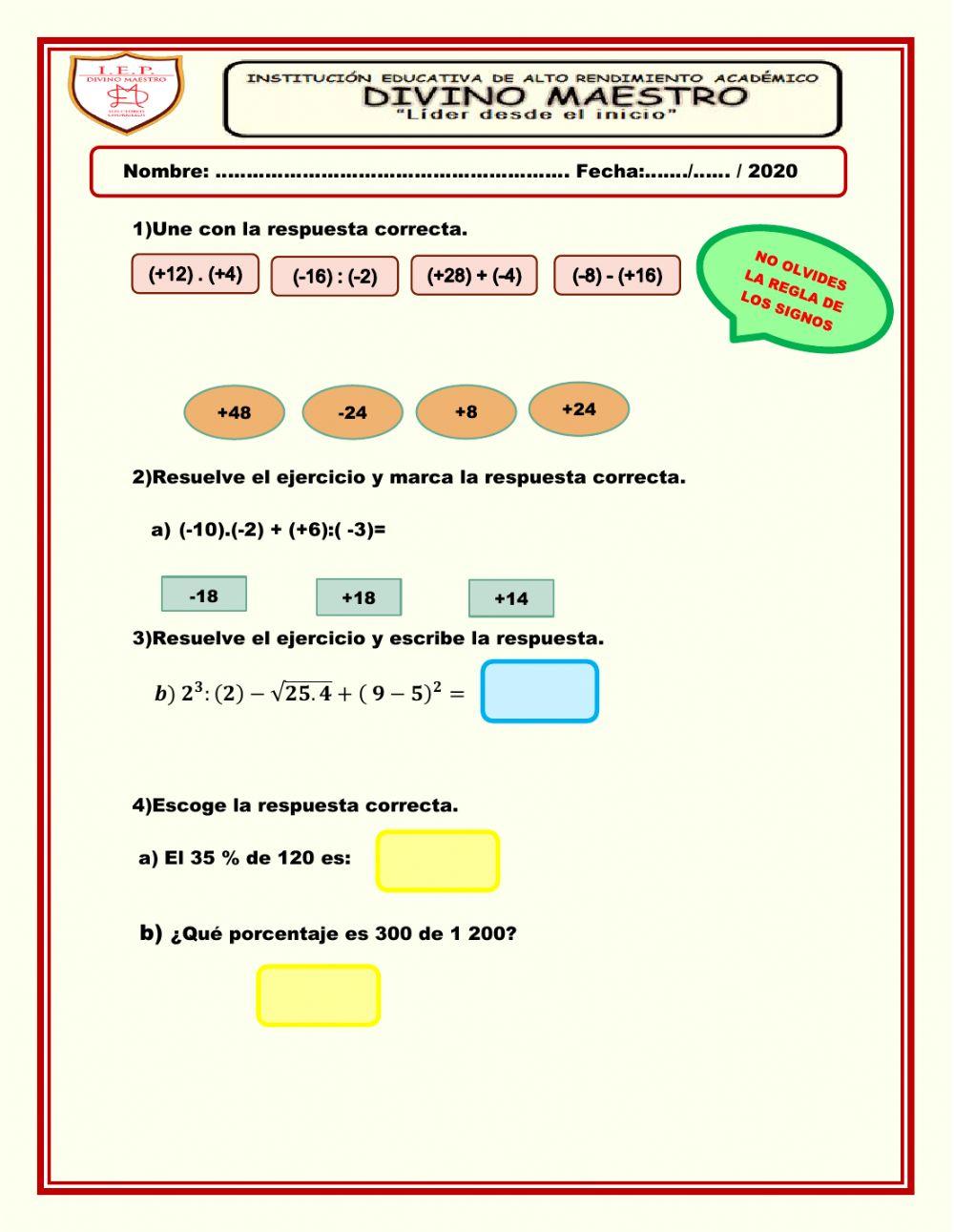 Números enteros y porcentajes