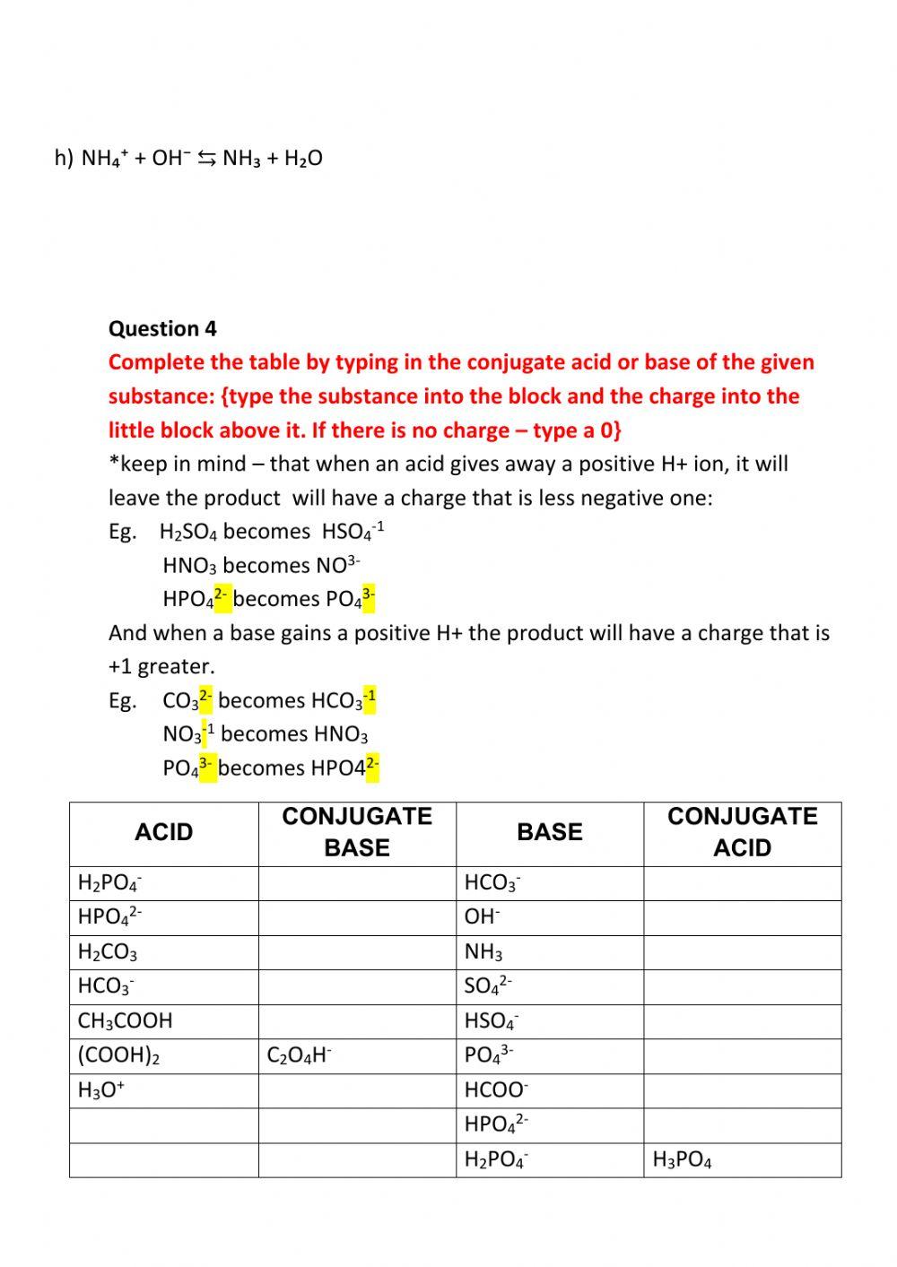 Acids and bases worksheet 3