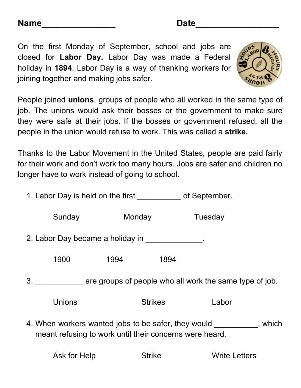 Labor day reading comprehension meduckett live