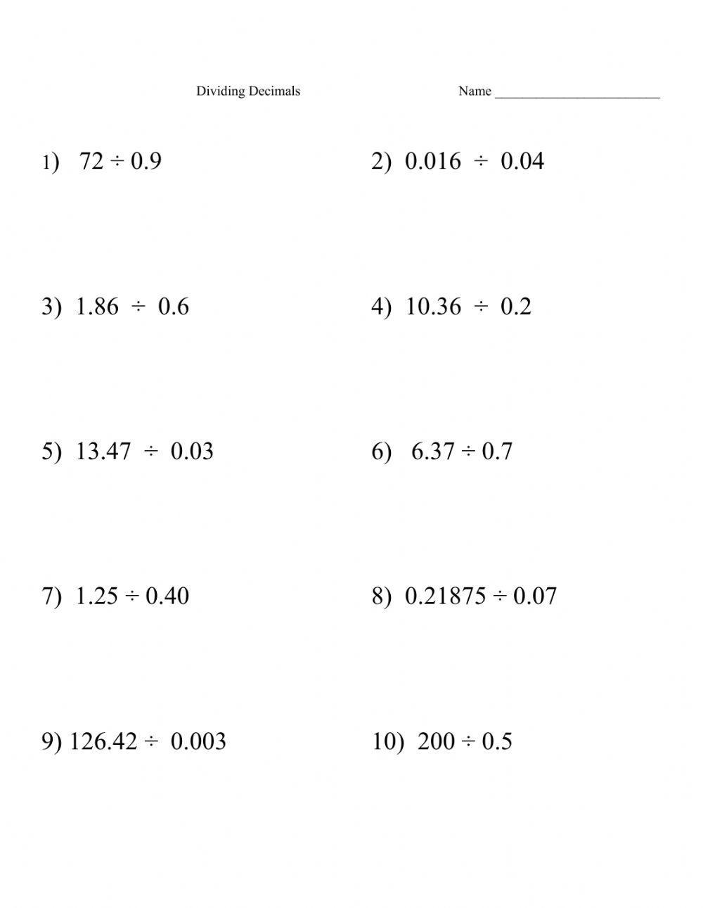 Decimal- Dividing Decimals by Decimals 9-2