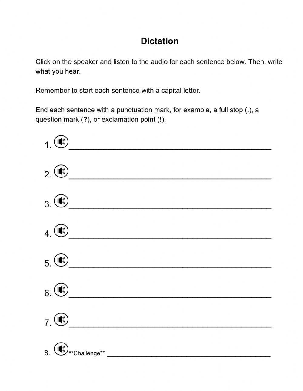 Dictation Sentences Dictation Sentences
