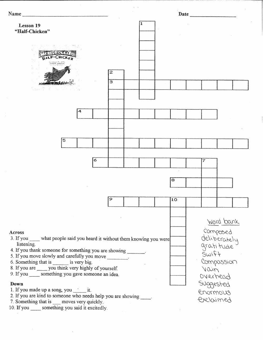 Half Chicken Lesson 19 Vocab Crossword