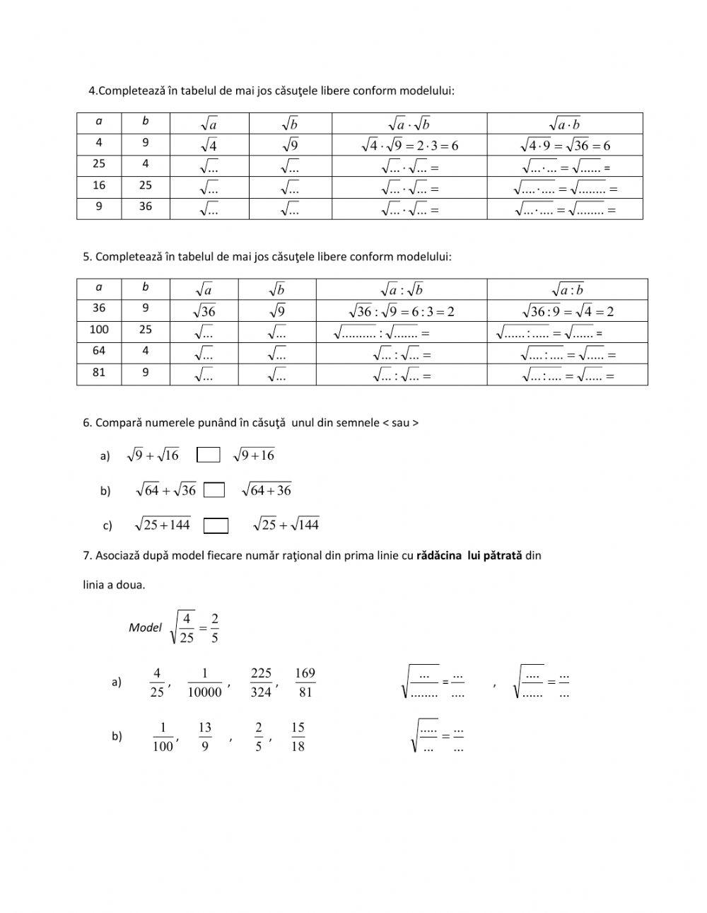Fisa nr 1 recapitulare initiala clasa VIII
