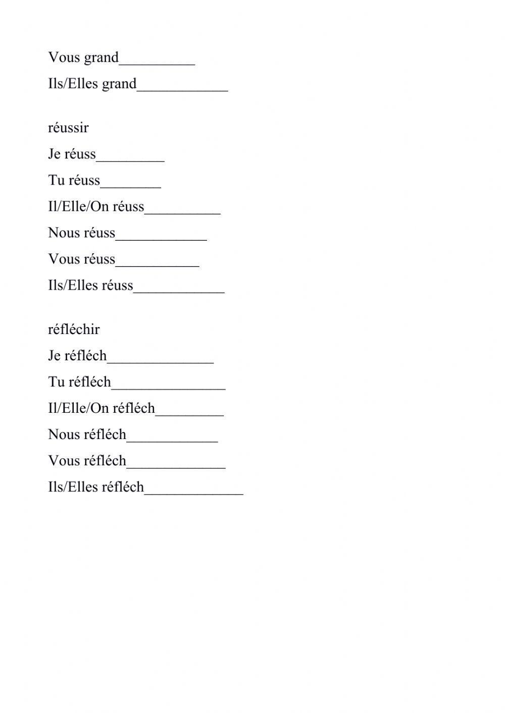 Les verbes en -ir au present