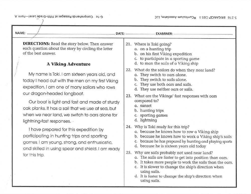 Brigance Reading Comprehension